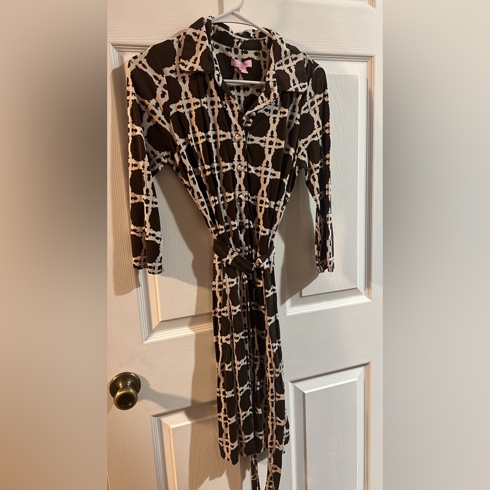 Brown and White Patterned Women's Dress